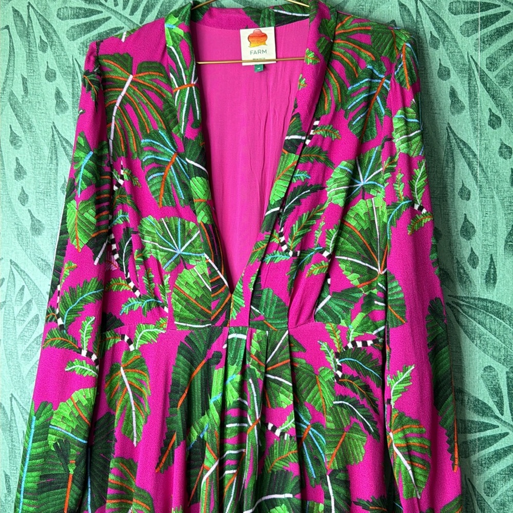 Farm Rio Pink Leaves Maxi dress sz S - Picture 10 of 14
